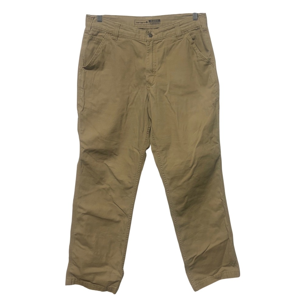 Carhartt Rugged Flex Relaxed Fit Canvas Work Pants Tan‎ 34x32 Utility 5 Pocket